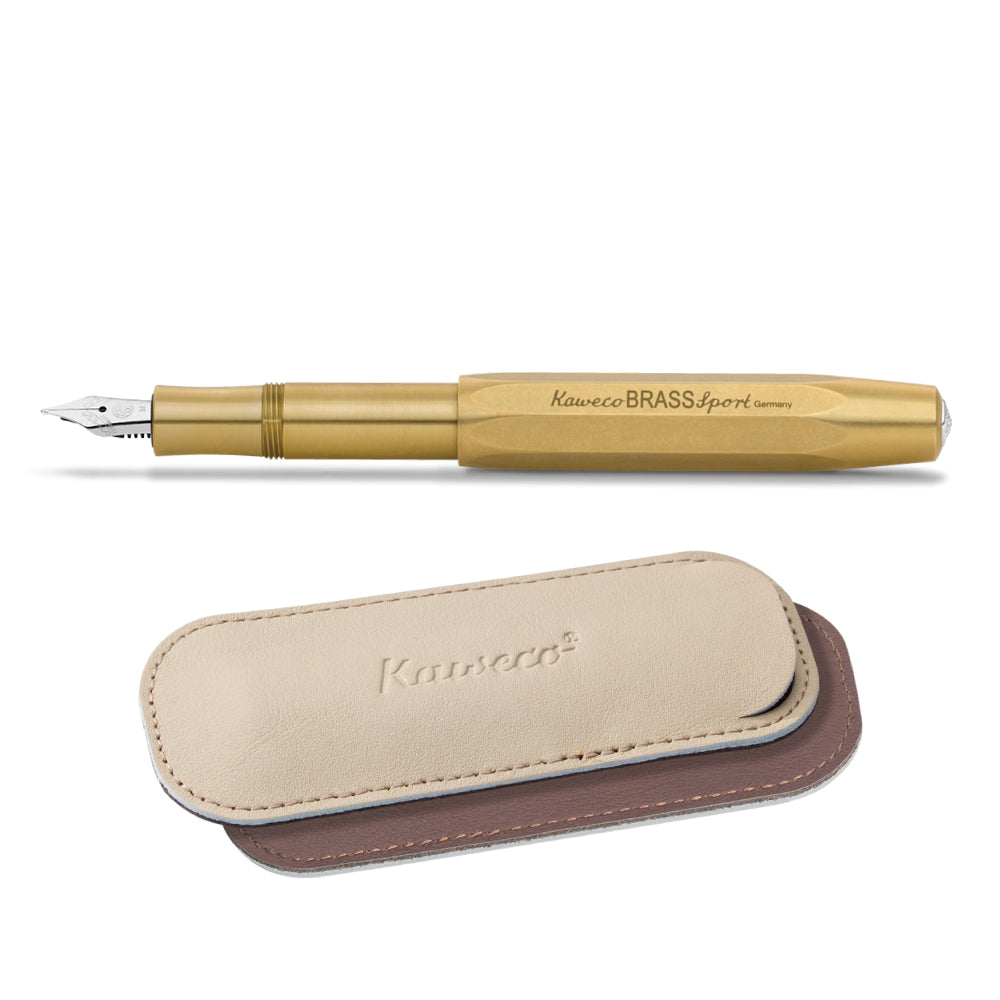 Kaweco Brass Sport Fountain Pen Leather Pouch | Creamy Espresso
