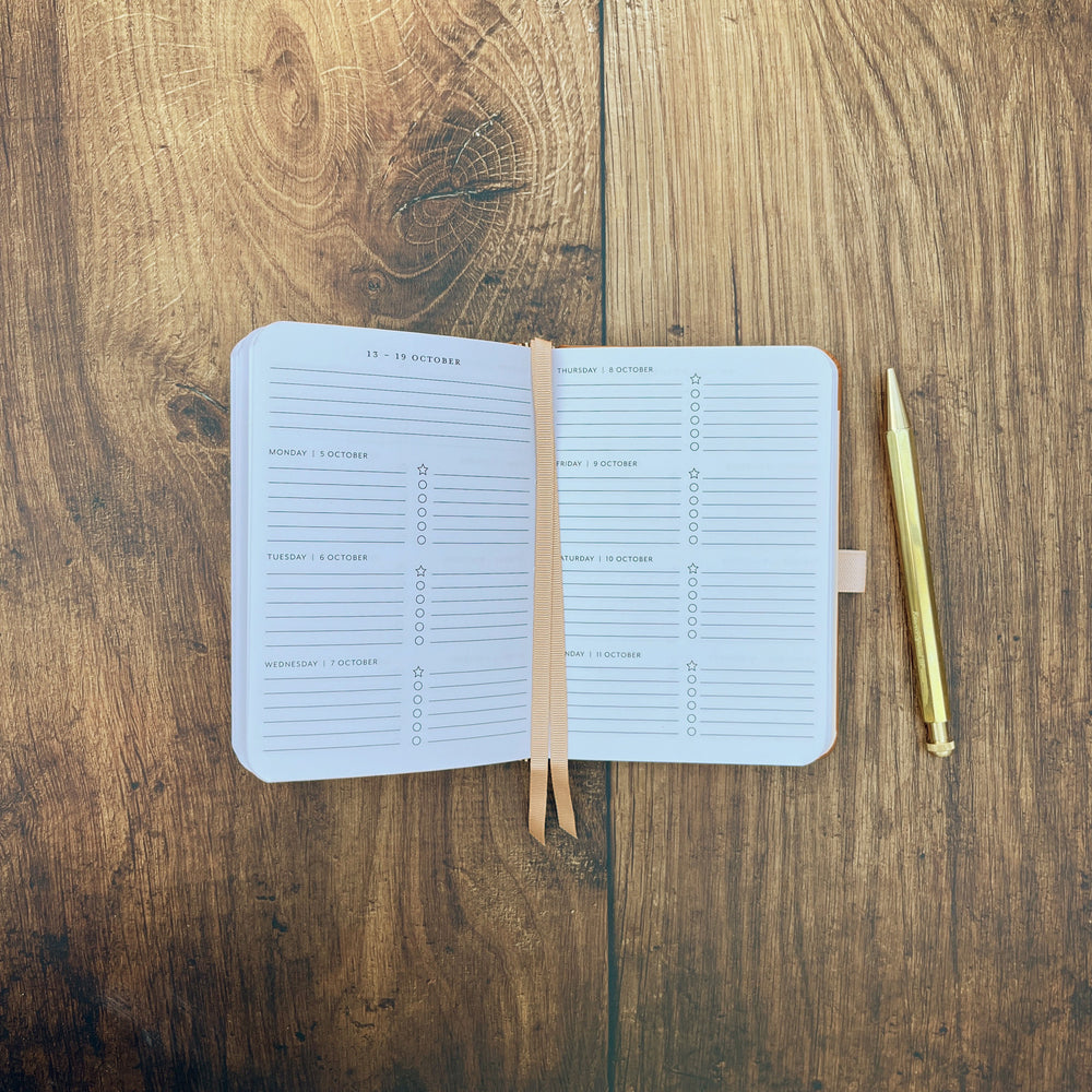 Academic Pocket Weekly Planner - Tan Real Leather